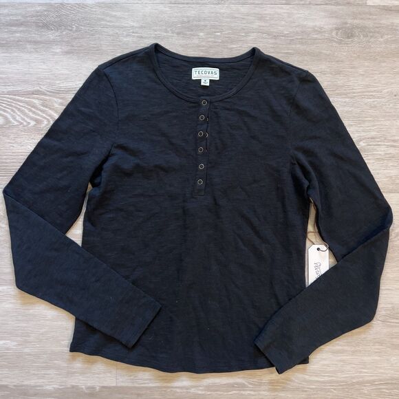Tecovas Waffle Henley Black Long Sleeve Women's Shirt-Size M - Picture 1 of 7